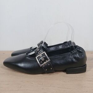 Intentionally Blank Mary Jane Flats Womens 6.5 Black Leather Buckle Square Toe